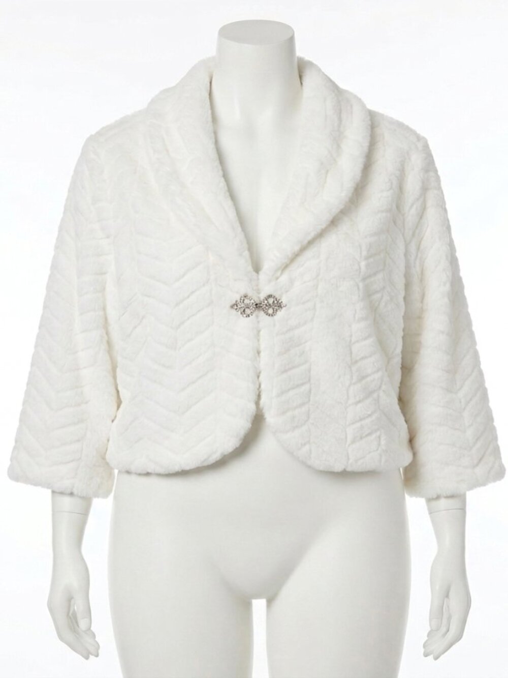 Park & Main White Faux Mink Fur Cropped Evening Jacket Rhinestone